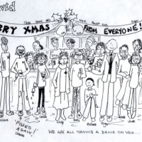 Quay Christmas Party Cartoon by Linda 1994